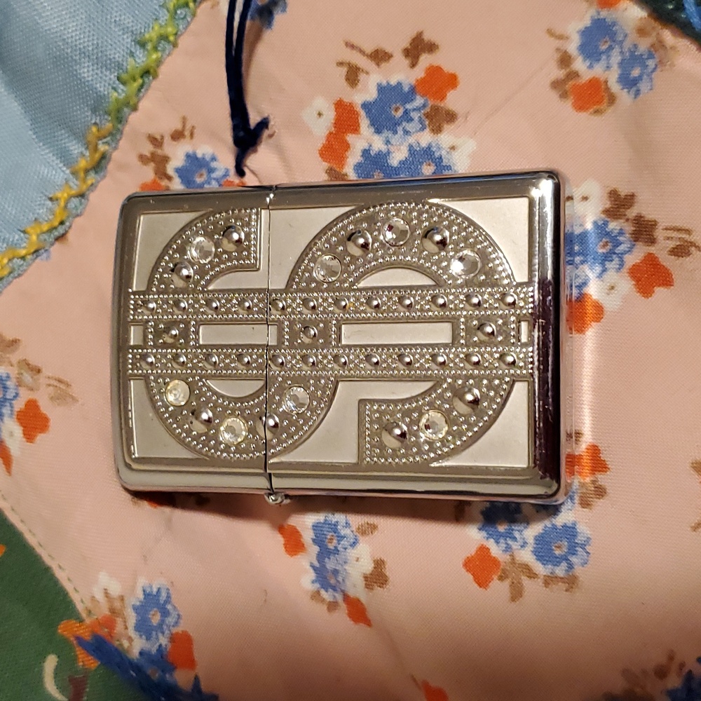 Zippo Lighter with Money Sign BLING with new Zippo Z Clip